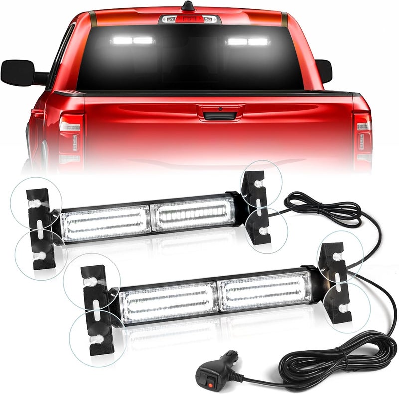 HLauto 1002L Emergency Strobe Traffic Advisor Light Bar: 40 LED Dash Safety Warning Flashing Light, Front/Rear Windshield Visor Lights for Construction Vehicle, Tow/Plow Truck (2x10.7inch, White) - Image 1